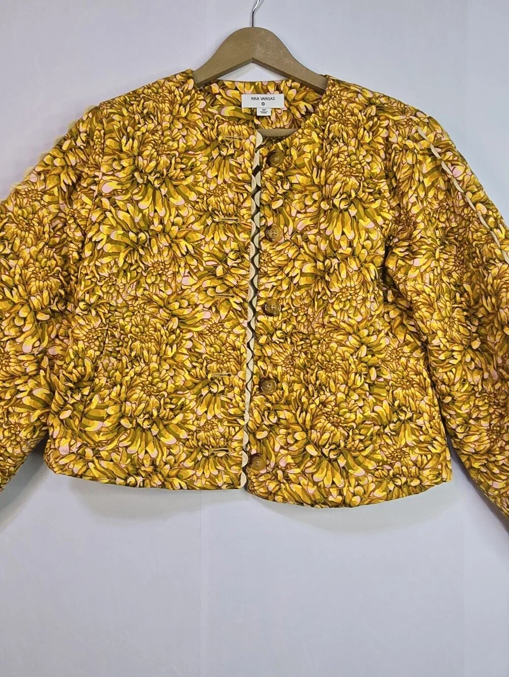 Kika Vargas Size XS Yellow/Gold Lightly Quilted Crop Jacket, Ric Rac Details